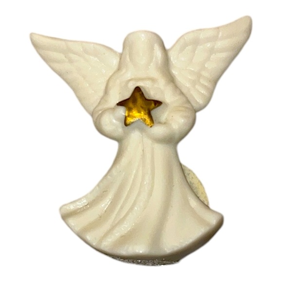 Lenox Angel Brooch Pin Gold Star Porcelain Jewelry Vintage Christmas Chr… - Picture 1 of 5